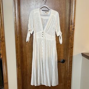 Free People Ivory Button-Front Midi Dress